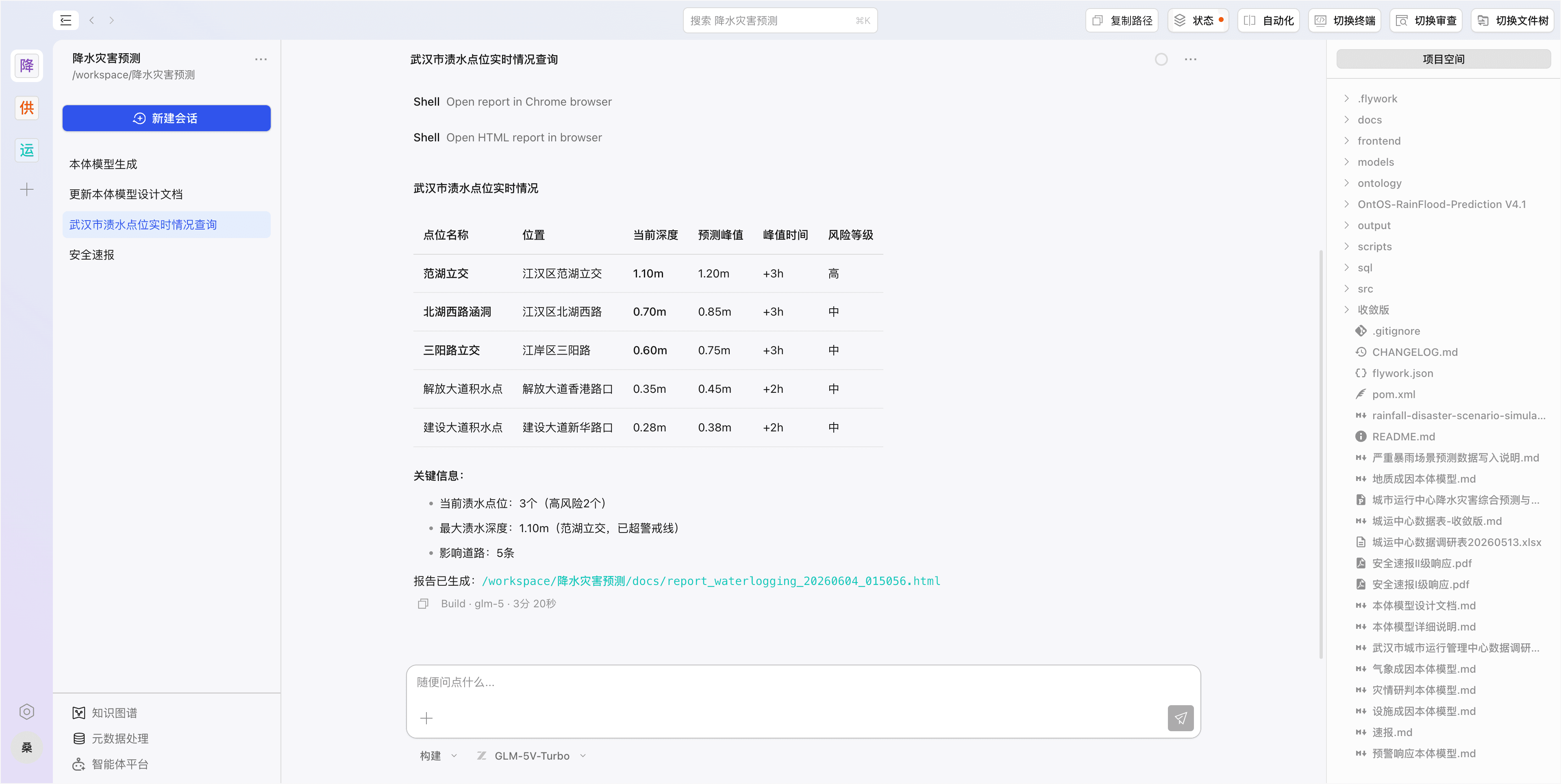FlyOntOS 城市防汛降水灾害预测智能体工作台